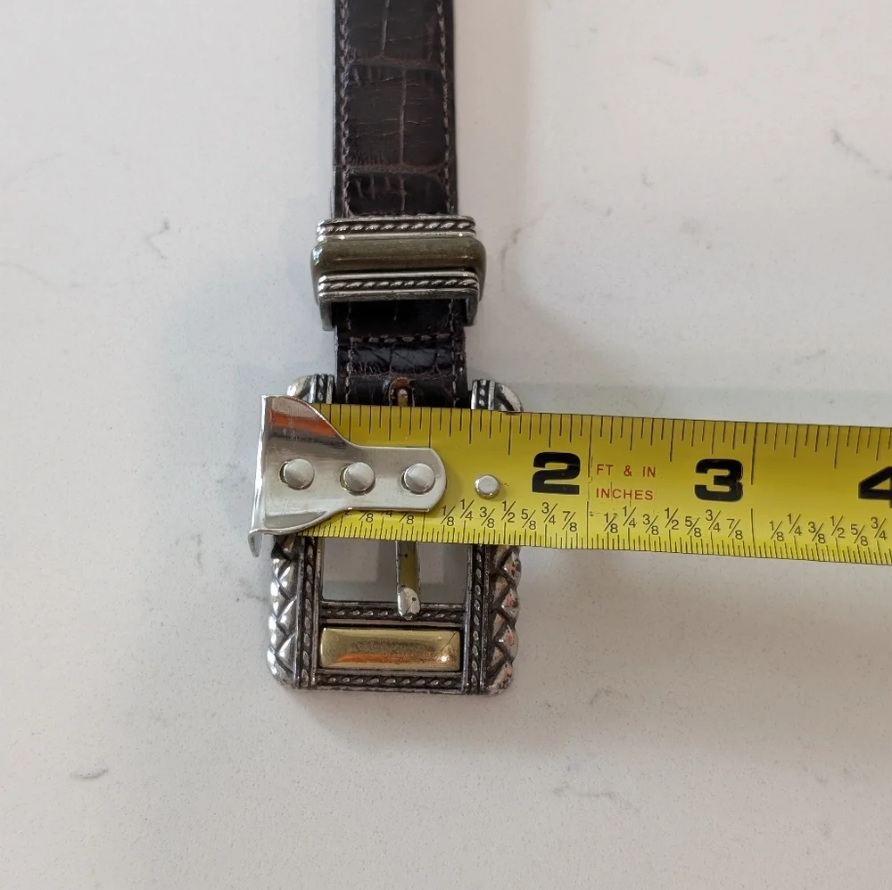 Vintage Brighton Brown Leather Belt with Silver and Gold Accents Size M - Picture 10 of 12